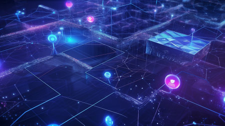 3D rendering of abstract digital technology concept with circuit board and connectionsの素材