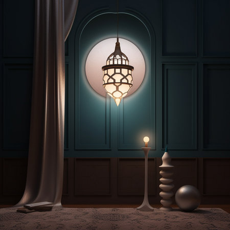 Ramadan Kareem background with lanterns. 3D rendering.の素材