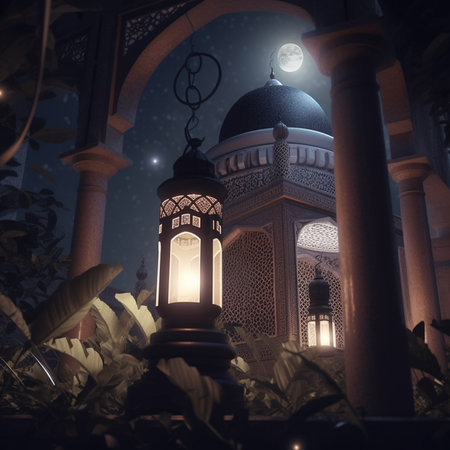 Lantern in the garden at night. Ramadan Kareem backgroundの素材