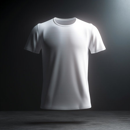 White t-shirt mockup on black background. 3D renderingの素材