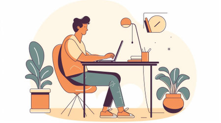 Freelancer working at home. Vector illustration in flat style.の素材