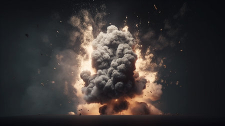 Big explosion with smoke and fire in the dark. 3d renderingの素材