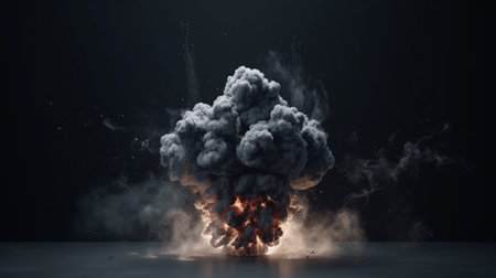 3D Illustration of a huge explosion with a lot of smokeの素材