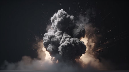 3D illustration of a huge cloud of smoke in the dark.の素材