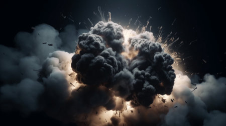 Explosion of black smoke on the black background. 3d renderingの素材