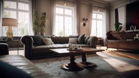 Luxury living room with sofa, coffee table and armchairの素材