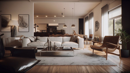 Modern living room interior design. 3d rendering mock up toned imageの素材