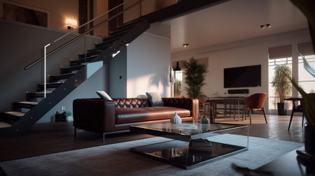 Modern living room interior design. 3d render illustration mock up.の素材