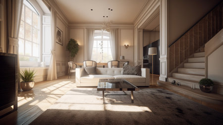 Luxury living room with a sofa and armchair. 3d renderの素材