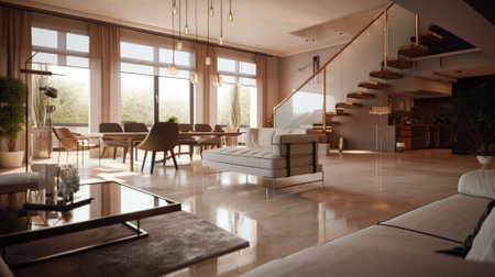 Interior of modern living room. 3d rendering, 3d illustration.の素材