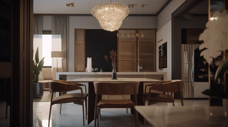 Interior of modern dining room. 3d render illustration mock upの素材