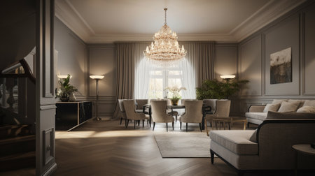 Luxury living room in classic style. 3D render.の素材