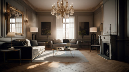 Luxury living room interior with furniture. 3D render.の素材