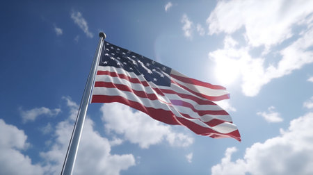United States of America Flag waving in the wind. 3D Renderingの素材