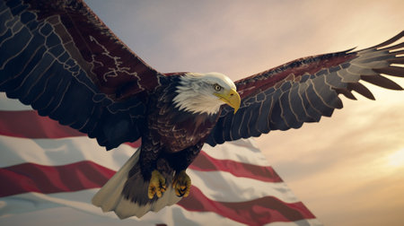 Bald Eagle with American Flag in the background. 3d renderingの素材