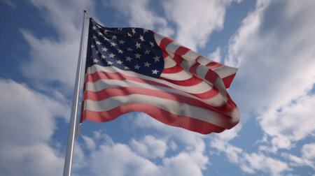 United States of America flag waving in the wind. 3d renderingの素材