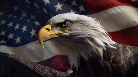 Bald Eagle in the United States of America flag. 3d renderingの素材