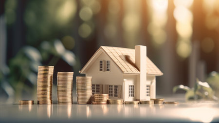 Real estate investment concept, house model and stack of coins money.の素材