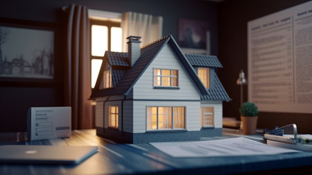 House model on the table. Real estate concept. 3d renderingの素材