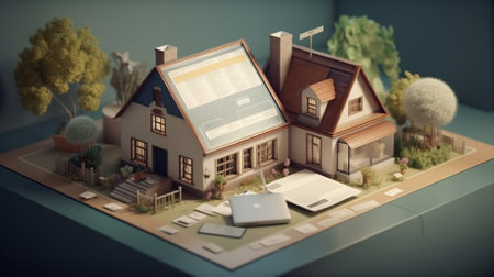 3d illustration of a model of a house on a table.の素材
