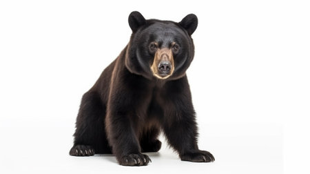 Black bear isolated on white background. Studio shot. Front view.の素材