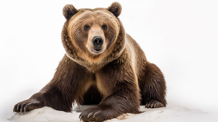 Brown bear sitting on white background. Studio shot. Isolated.の素材