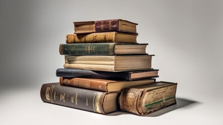 Pile of old books on a white background. 3d renderingの素材