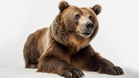 Brown bear isolated on a white background. Studio shot of a brown bear.の素材