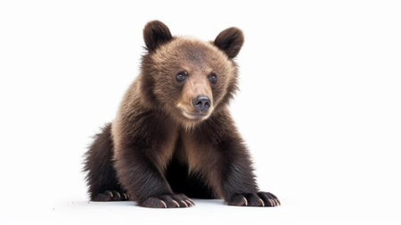 Brown bear cub isolated on white background. Close up. Studio shot.の素材