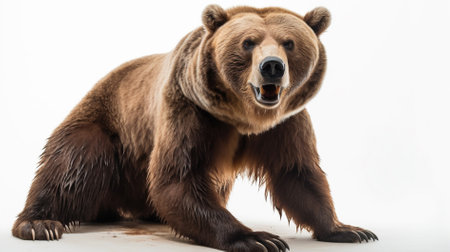 Brown bear isolated on white background. Studio shot of brown bear.の素材