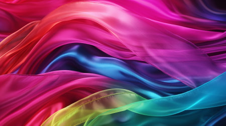 abstract background of multicolored wavy silk or satin textureの素材