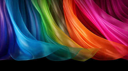 Colorful fabric on black background. 3d rendering, 3d illustration.の素材