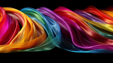 Colorful flowing fabric isolated on black background. 3d render illustrationの素材