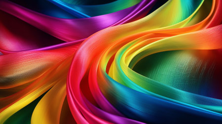 abstract background with multicolored silk ribbons, close upの素材