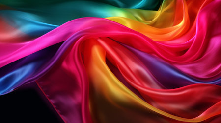 abstract background of multicolored satin fabric close-upの素材