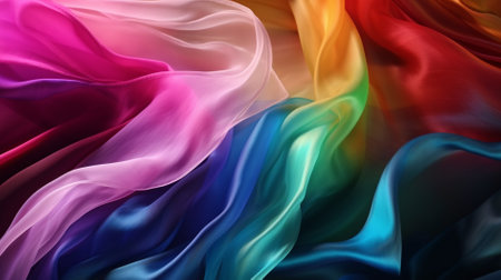abstract background of colorful silk or satin wavy folds.の素材