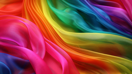 abstract background of colored silk or satin fabric with wave foldsの素材