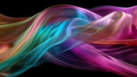 abstract colorful twisted waves on black background, computer generated abstract backgroundの素材