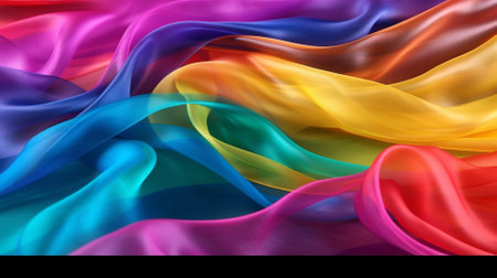 abstract background of colorful silk wavy fabric, 3d render illustrationの素材