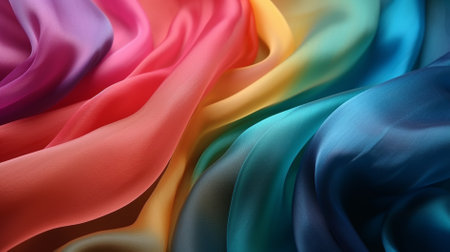 abstract background of multicolored satin fabric close-upの素材