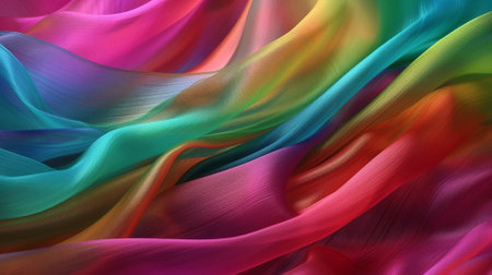 abstract background with multicolored wavy fabric. 3d renderingの素材