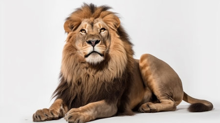 Big male lion on a white background. The lion is the largest cat in the world.の素材