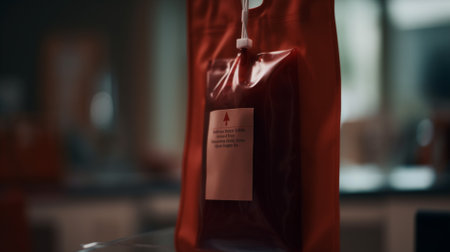 Red plastic bag of blood hangingの素材