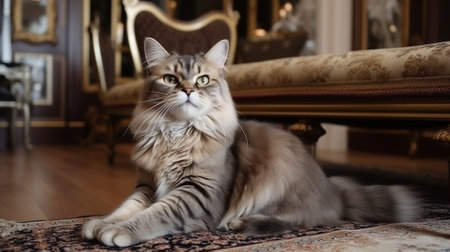 beautiful long-haired cat of siberian breed at homeの素材