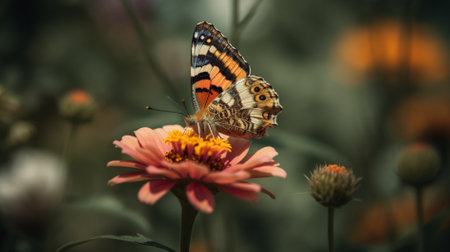 Butterfly on flower in the garden. Butterfly on flower. summer welcoming conceptの素材