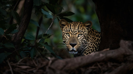 Leopard (Panthera pardus) in the forestの素材