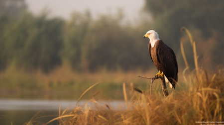 Bald Eagle in the morning at Kwan Phayao lake, Thailand.の素材