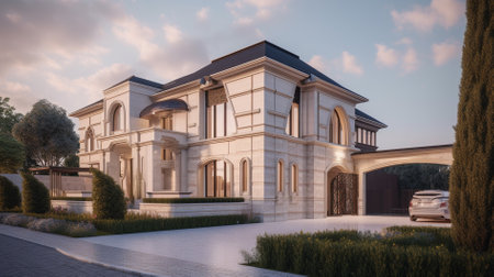Luxury villa at sunset. Luxury villa at sunset.の素材