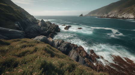 Beautiful seascape with cliffs and ocean waves. Panoramaの素材