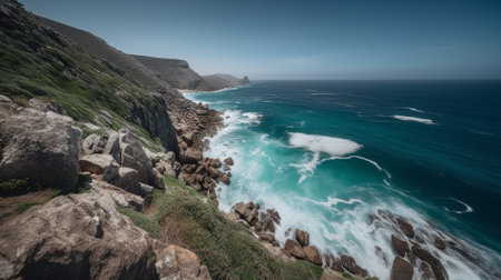 Panoramic view of the cliffs and the ocean in Cabo da Roca, Portugalの素材